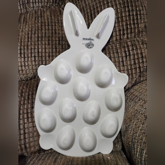 Temptations Easter Bunny Egg Tray Ceramic 15x9in Beautiful Easter Decor - Picture 8 of 9